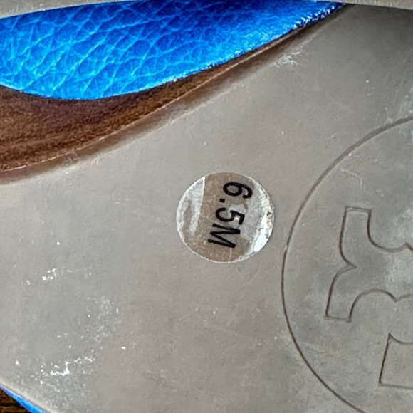 Tory Burch Natalya pebbled leather wedge open toe shoes Blue Size 6.5 - Picture 11 of 11